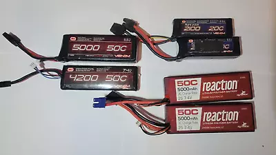 LOT Of 6x LiPo Battery Packs 2S 3S 20C 50C 5000mah 4200mah 2100 Venom Dynamite • $28.97