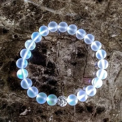 Natural 8mm Aqua Angel Aura Quartz Crystal Beaded Bracelet For Inspiration • $10.90