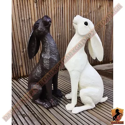 Moon Gazing Hare Garden Ornament Rabbit Sculpture Resin Statue White & Bronze • £59.75