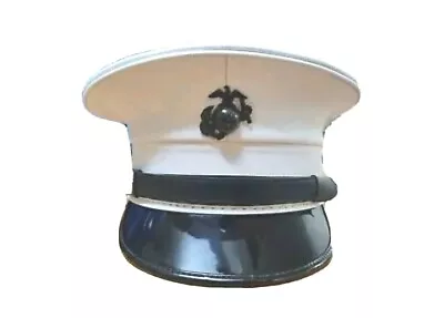 USMC Dress Blues Marine Hat - With Carrying Case - White Vinyl - Never Worn • $69