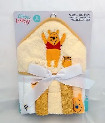£16.68 • Buy 6 Pack Disney Baby Hooded Towel With Washcloths For Infant Gift, WINNIE THE POOH