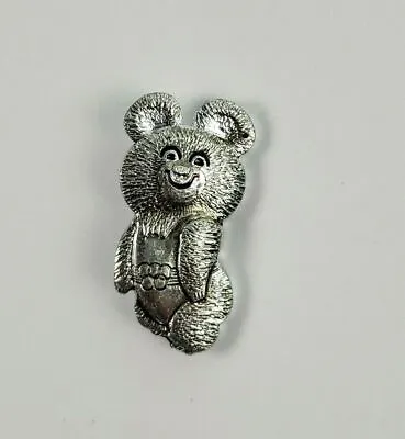 Vintage MISHA BEAR Mockba Olympics Olympic Games Sports Silver Color Pin Pinback • $6.87