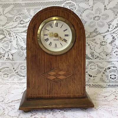 Mercedes Oak Wood Inlaid Mantel Clock Wind Up Brass Movement Made West Germany • $74.67