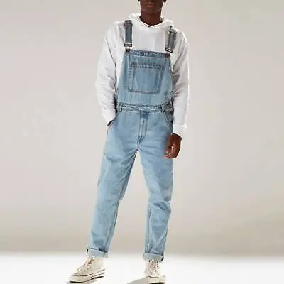 Mens Overalls Denim Jeans Casual Cargo Dungarees Slim Fit Casual Jumpsuit Pants • $39.37