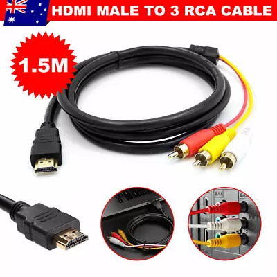 HDMI To 3 RCA Male Adapter For TV DVD Player Video Audio Converter AV Cable 1.5m • $8.99