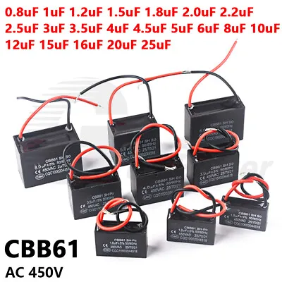 CBB61 Fan Motor Start Running Capacitor 0.8 1 2 3 4 5 6 8 10 12 15-25uF AC 450V • £1.79