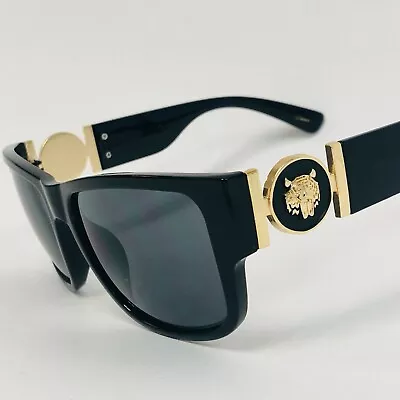 Men Sunglasses Dark Lens Rappers Retro Style Shades Gold Lion Head Fashion NEW • $11.99