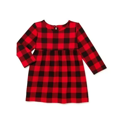 $10.99 • Buy New Girls Red & Black Plaid Dress With Leggings Outfit Set Size 6 - 9 Months 
