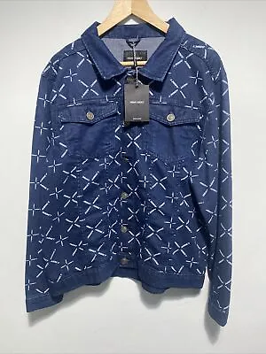 Mens Denim Jacket Size Large BNWT Blue Night Addict Long Sleeve Designer Branded • £29.40