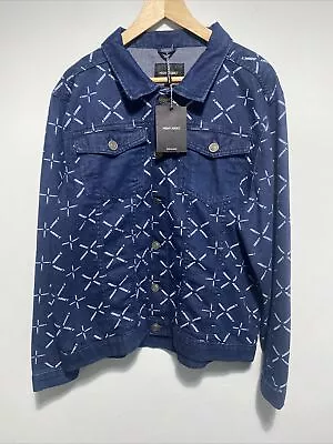 Mens Denim Jacket Size M  BNWT Blue Night Addict Long Sleeve Designer Branded • £29.40