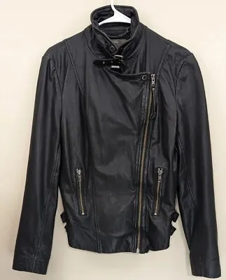 Muubaa Women's Jacket  Size 8 100% Lamb Leather Biker Moto Zippers Buckles VTG • $86.95