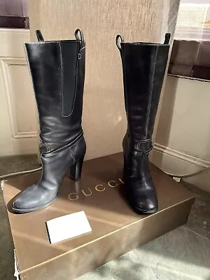 £97 • Buy Gucci Black Leather Boots Size 40 Uk 7 With Box