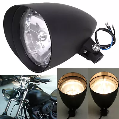 Motorcycle Bullet Tri Bar 5.75  Headlight For Harley Dyna Softail Chopper Bobber • $63.87