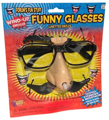 FUNNY WIND UP EYE GLASSES Moving Eyebrows Mustache Big Nose Joke Groucho Black • $9.95