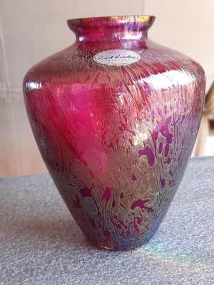 £9.99 • Buy Royal Brierley Studio Iridescent Ruby Red Vase. Boxed.