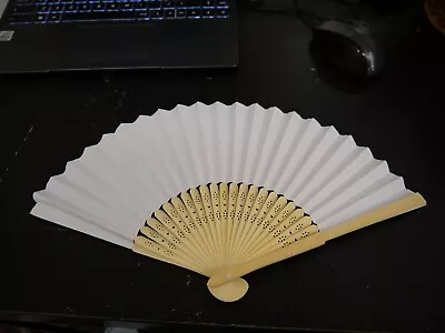 £2.99 • Buy Wooden Hand Held Fan White Paper Folding Bamboo