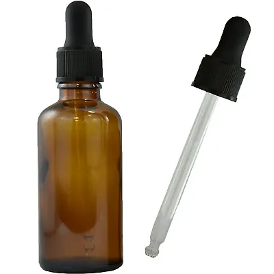 £5.24 • Buy EXTRA LARGE 50ml GLASS DROPPER BOTTLES Amber Pipette Oil Serum Solution Empty