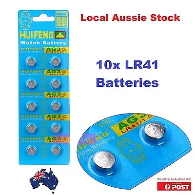 10x LR41 AG3 392 Button Cell Battery 1.5 Volt Alkaline SR41 192 RW87 V3GA G3 CX • $5.69