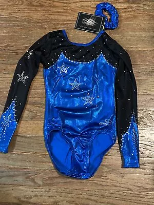 $25 • Buy NWT Rhinestone Competition Gymnastics Dance Leotard Black /royal 12-14 AXS