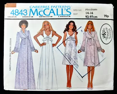 UNCUT Vintage McCalls 4843 Laura Ashley Nightdress Robe Gown Sewing Pattern14-16 • £18