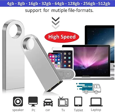 Metal Mini USB 2.0 Flash Memory Stick Pen Thumb Key Drive 4/8/16/32/64/128/256GB • £6.99