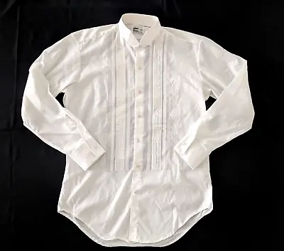 Vintage After Six Wing Collar Tuxedo Shirt Men's Medium Pleated Prom White 70s • $22.87
