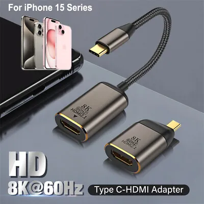 8K USB C To HDMI 2.1 Adapter Type C Cable For IPhone 15 Plus Samsung S23 S22 S21 • £17.95