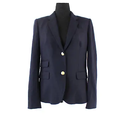 J. Crew Navy Gold Embossed Button Wool Schoolboy Blazer 8 Single Breasted Jacket • $54