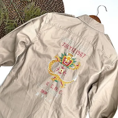 £32.74 • Buy Y2K Ralph Lauren Sport Womens Shirt Tan Khaki Dragon Embroidered Safari 10