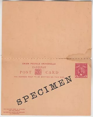 ZANZIBAR 1896? *SPECIMEN* Overprinted 1a Reply Card • $2.47