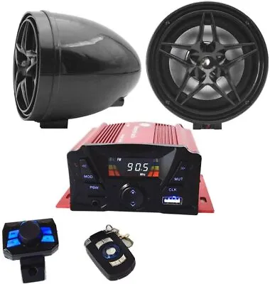 Bluetooth Motorcycle ATV 4 Wheeler Audio Stereo Speakers System AUX FM Radio USB • $69.98