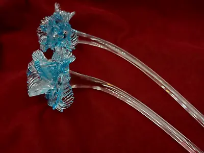 2 Venetian Chandelier Flowers In Light Blue With Clear Stem          IC • £35.99