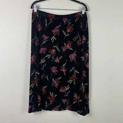 Vikki Vi Slinky Knit Midi Skirt Womens 2X Black Floral Pull On • $19.95