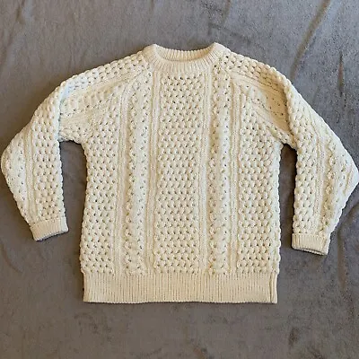 Vintage Wool Sweater Bonner Ireland Hand Loomed Mens XL Chunky Fisherman Ivory • $35.99