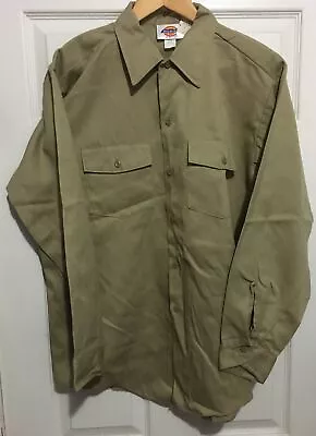 Vintage Dickies Work Shirt 16-16 1/2 X 33 Made In USA Khaki Long Sleeve • $24.99