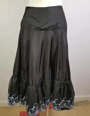 Vtg 50s Anne Fogarty Black Nylon Crinoline Blue Embroidered Floral Hem Metal Zip • $29