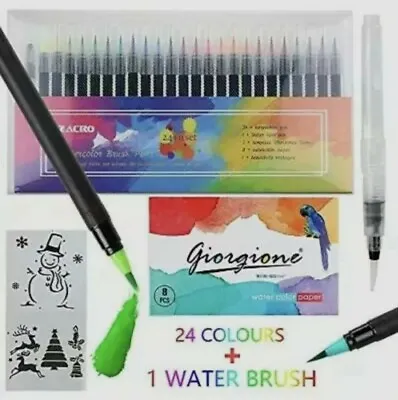 £8.95 • Buy 24 Colour Brush Pens Set  Soft Fine Art Markers Drawing Watercolour
