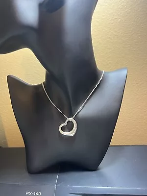 Elsa Peretti Tiffany & Co Sterling Open Heart Pendant & Necklace 16”  • $46