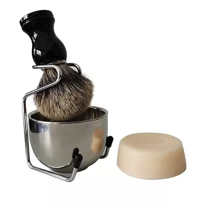 Luxury Shaving Set For Men Badger Hair Shaving Brush Soap Puck Mug Bowl Stand 4P • $29.99