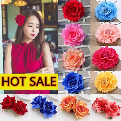 £2.58 • Buy Large Rose Flower Hairpin Brooch Wedding Bridesmaid Accessories Hair Clip DIY