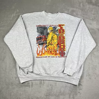 Vintage Firefighter Fire And Rescue Gray Crewneck Sweatshirt Mens Large FD Flame • $16.99