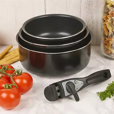 4 Piece Ceramic Cookware Saucepan Pots Set With Detachable Handles And Induction • £27.99