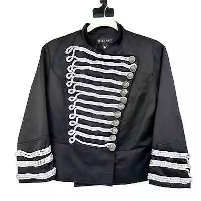 NIKIBIKI Womens Steampunk Goth Cropped Band Uniform Jacket Size L Black Silver • £38.64