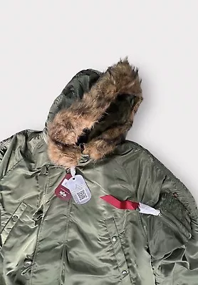 Alpha Industries  Men's Cold Weather Parka N3B Jacket Green Fur Hood Size 3XL • $169