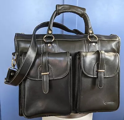 Franklin Covey Black Leather Vintage Briefcase Carry Travel Bag Laptop EUC • $37