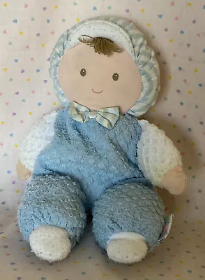 Vintage Eden Blue Terry Cloth Waffle Stuffed Plush Boy Baby Doll Rattle 10” READ • $29.99