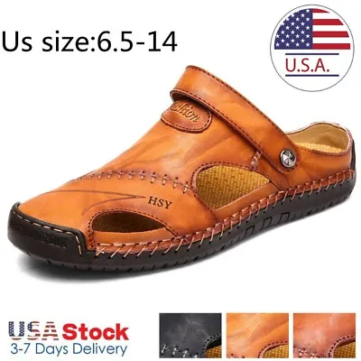 Mens Beach Slippers Sport Walking Summer Leather Sandals Water Shoes Fisherman • $28.49