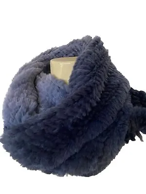 Linda Richards Rex Rabbit Fur Infinity Scarf Navy Blue Purple Ombre Shawl • $132.30