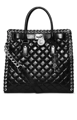 NWT MICHAEL KORS “Hippie Grommet Hamilton LG NS Black Leather Tote Satchel • $339