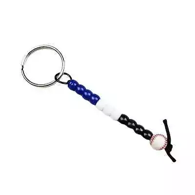 Baseball Keychain Blue White Black Beaded Handmade MLB Little League Sports Fan • $4.79